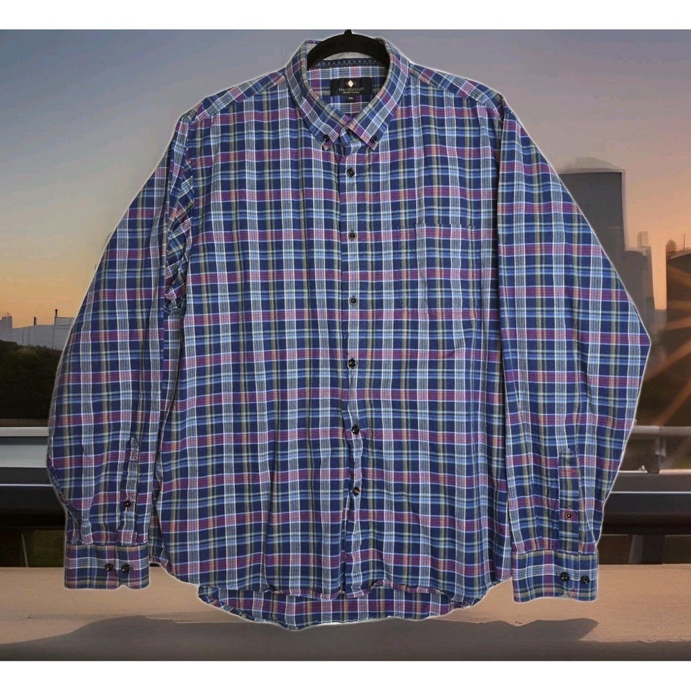 ARGYLECULTURE RUSSELL SIMMONS Mens Long Sleeve Navy/Burgandy Plaid Shirt SZ: XXL